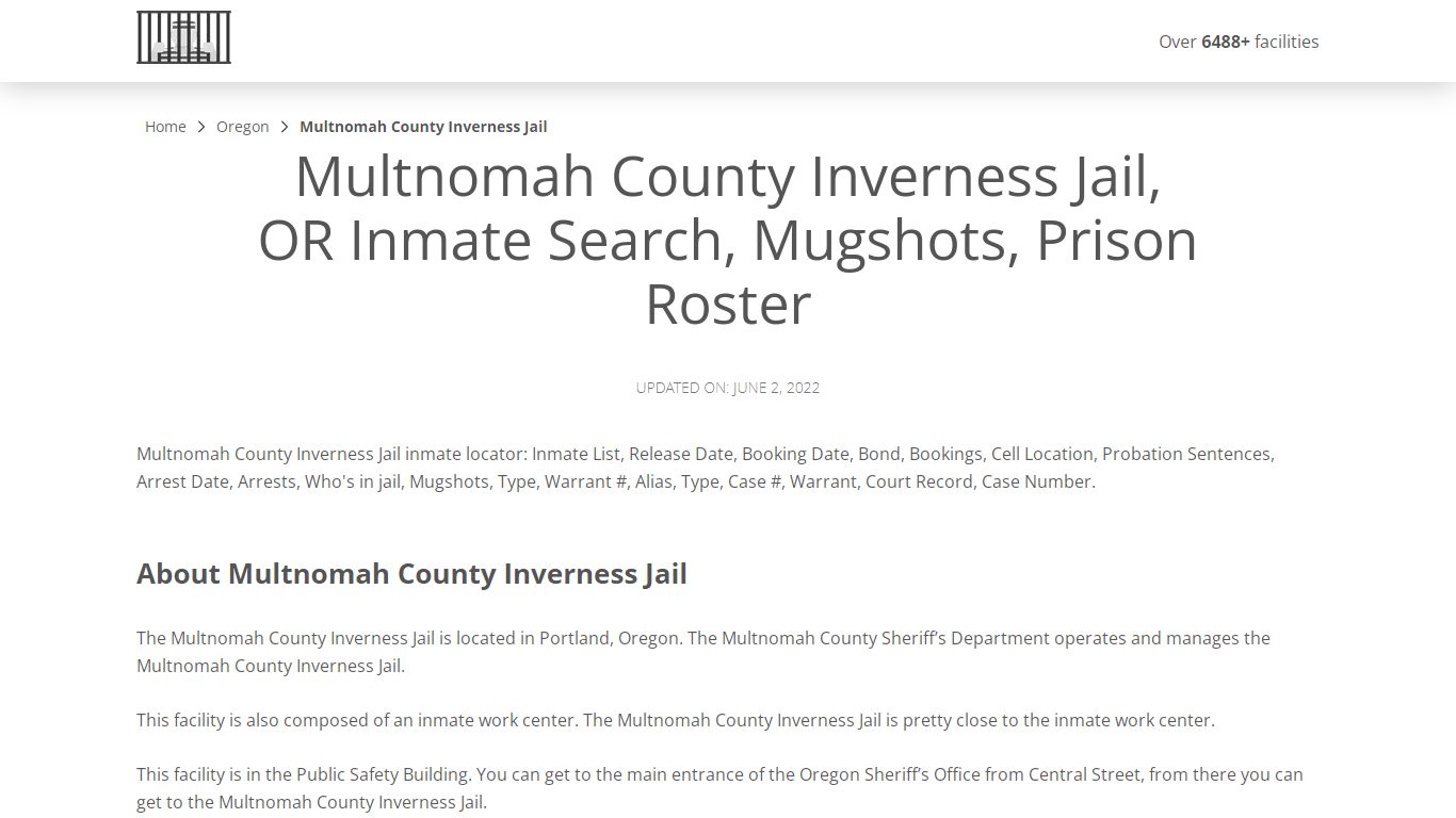 Multnomah County Inverness Jail, OR Inmate Search ...